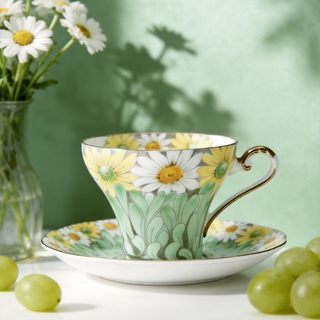 Daisy Corset Tea Cup and Saucer-Green