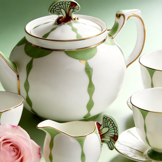 Butterfly 600ml Teapot 7 Pieces Tea Set-Green
